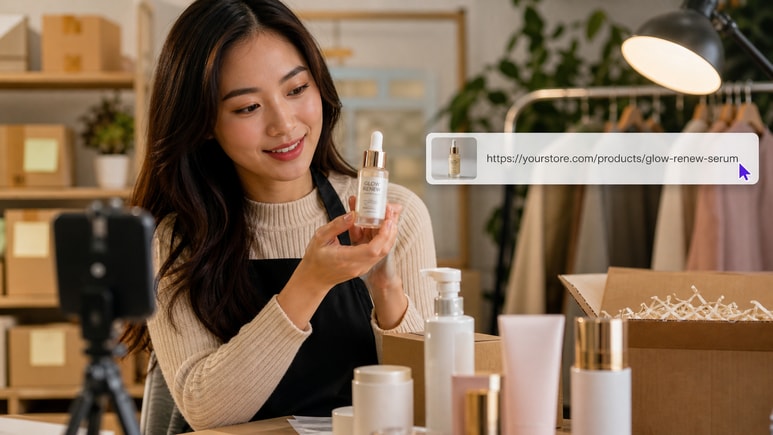 AI Cosmetic Product Photography workflow turning a product URL or owned images into a product-first video brief
