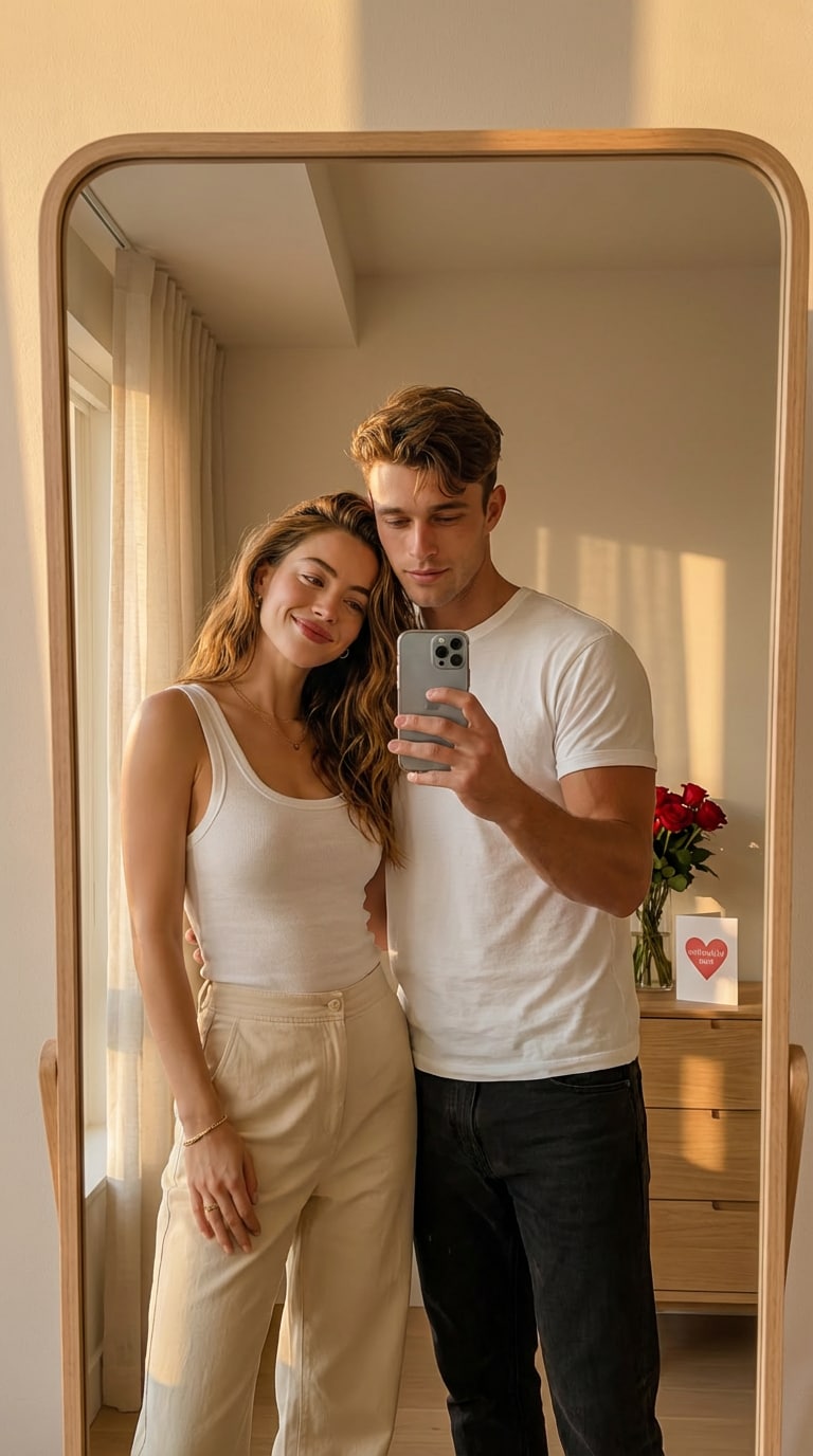 couple mirror selfie pose