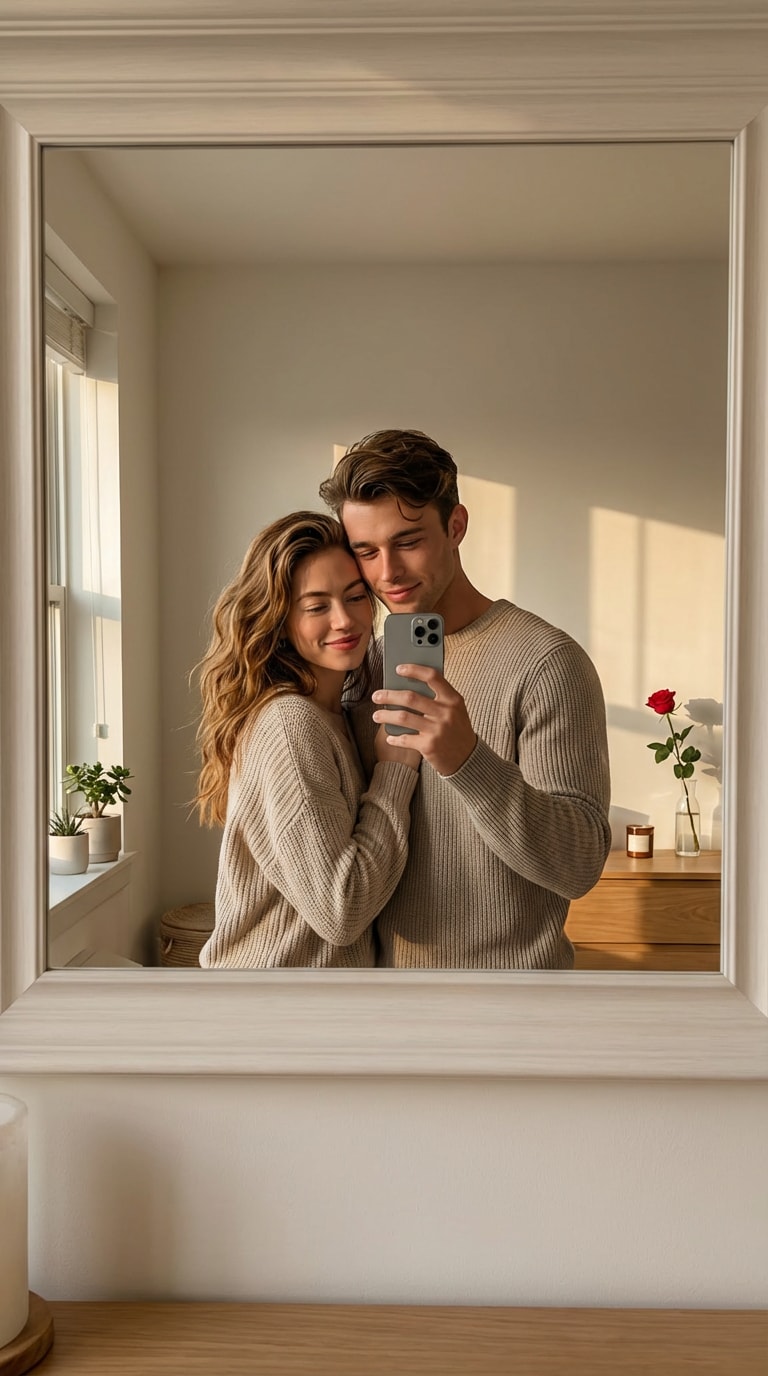 couple mirror selfie pose