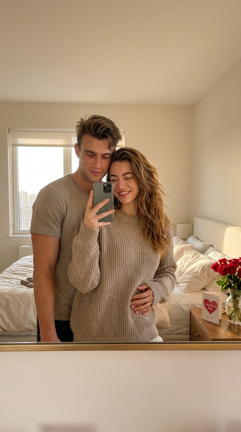 couple mirror selfie pose