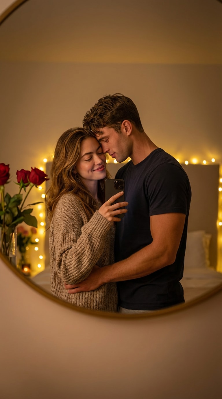 couple mirror selfie pose