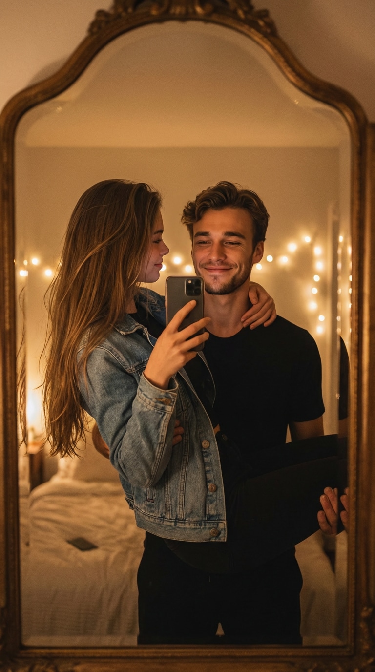 couple mirror selfie pose