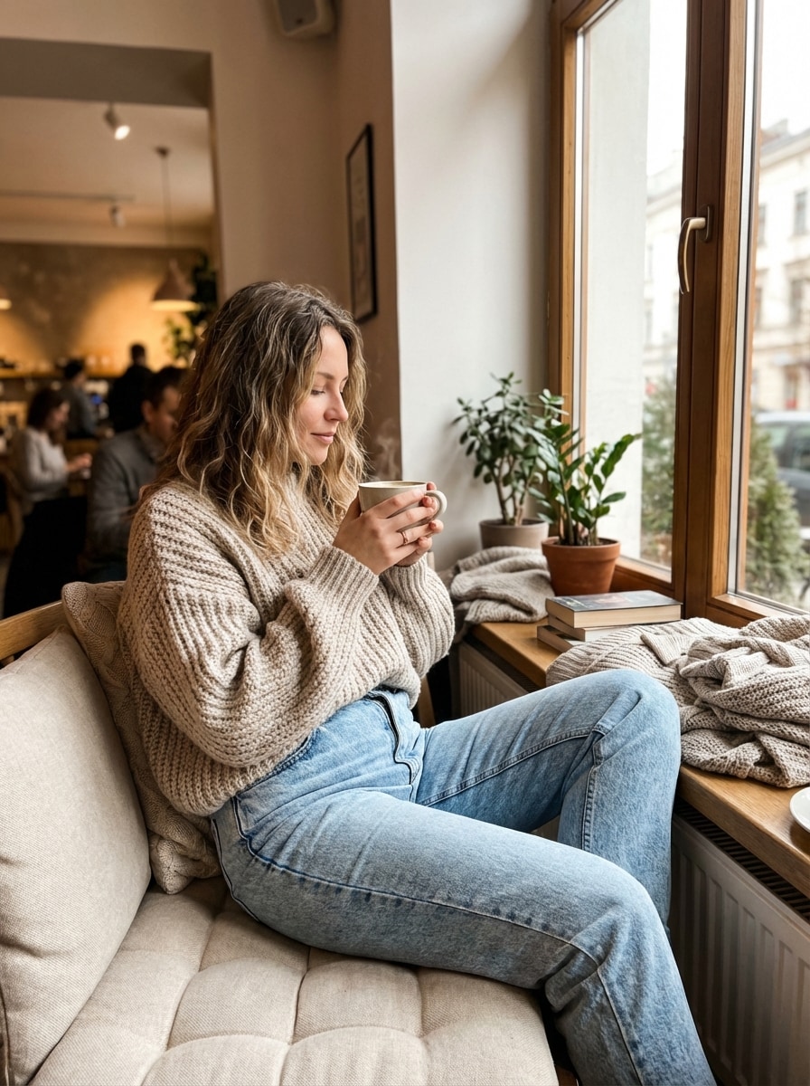 Cozy knit sweater outfit