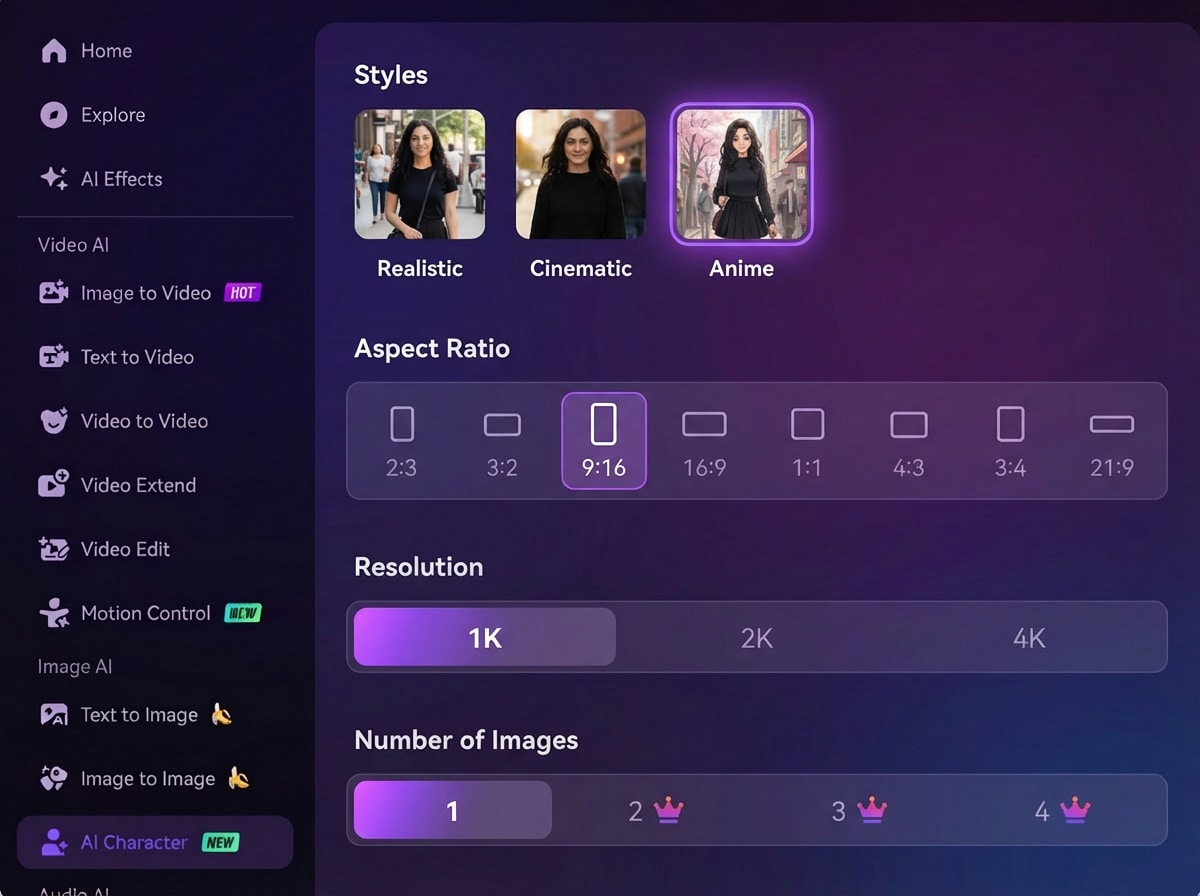 Choose anime style for AI generation