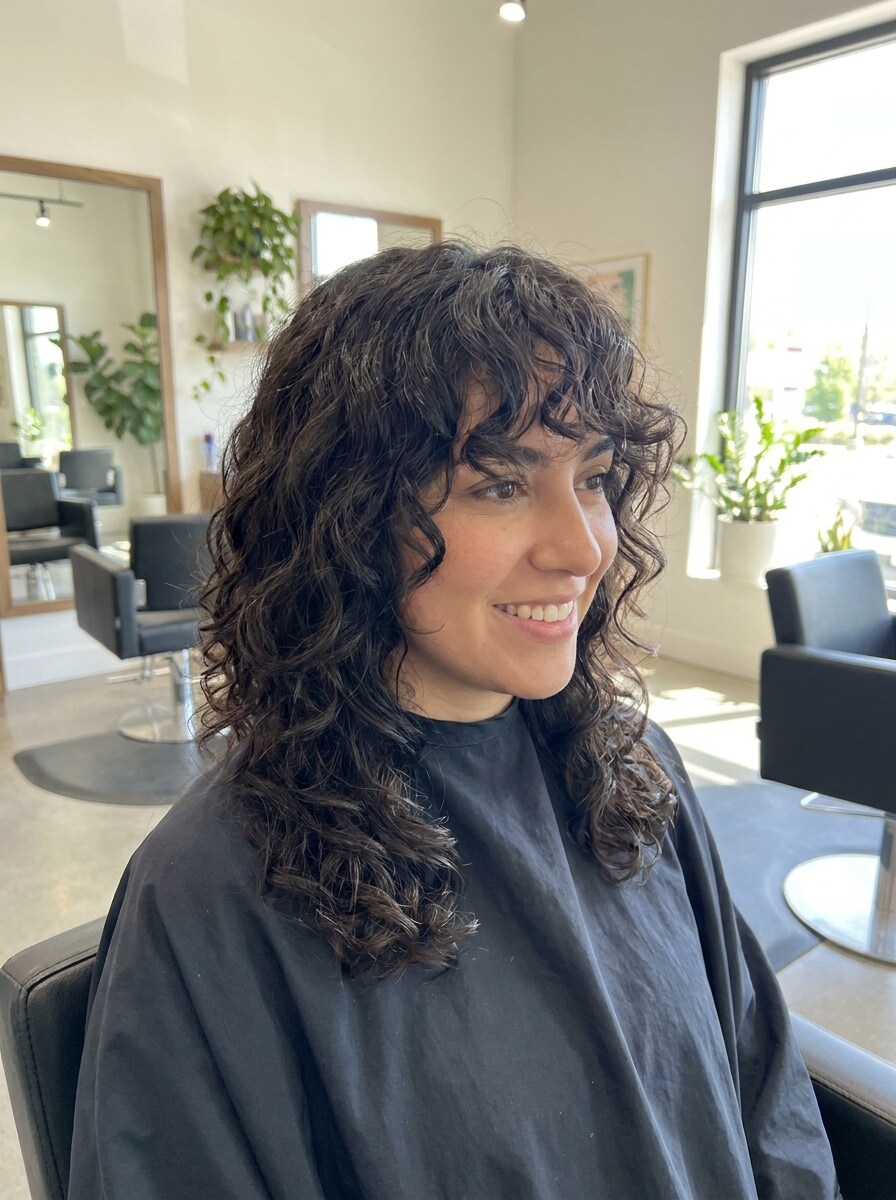 Curly Curtain Bangs