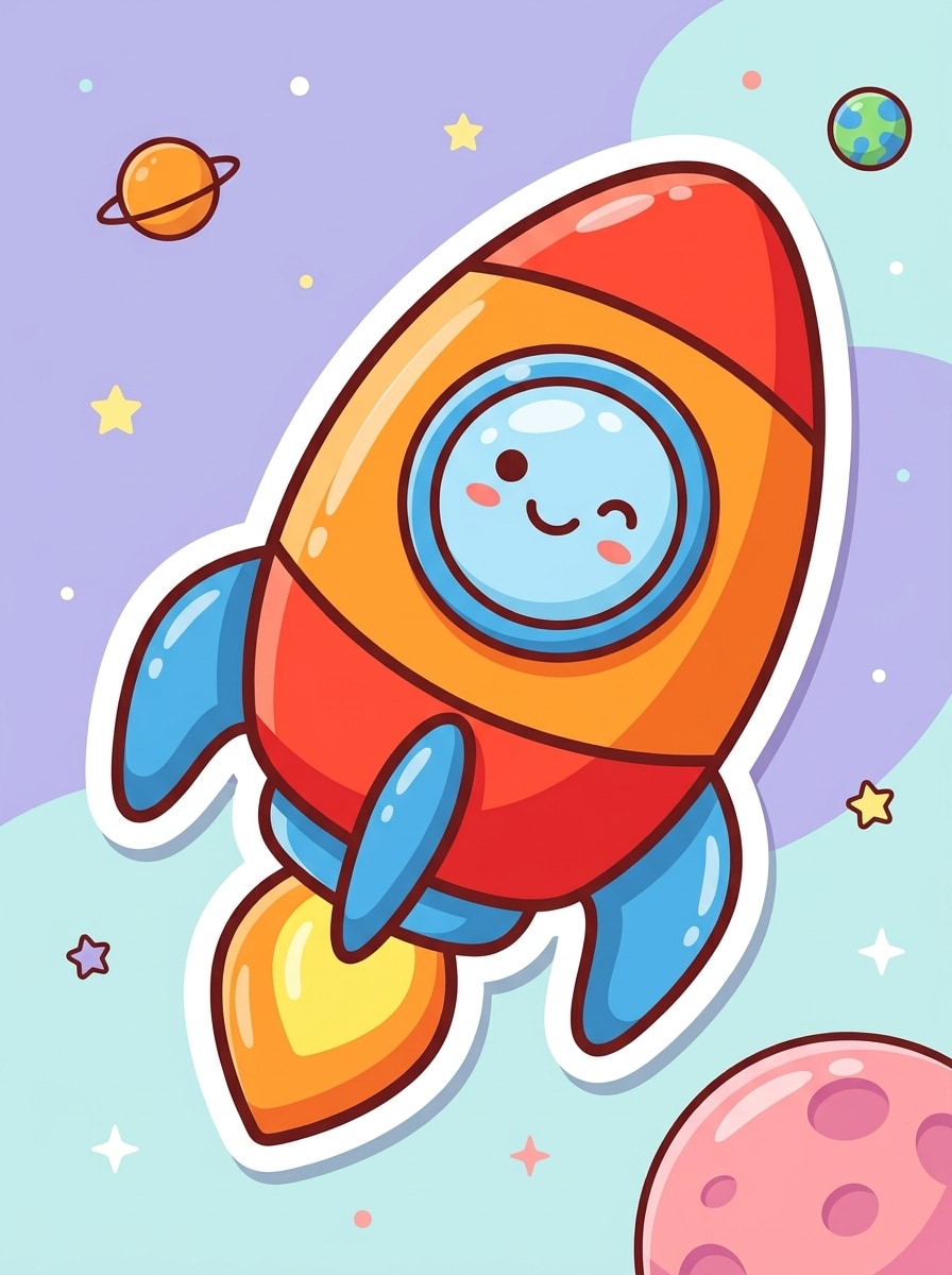 Cute Cartoon Rocket Ship