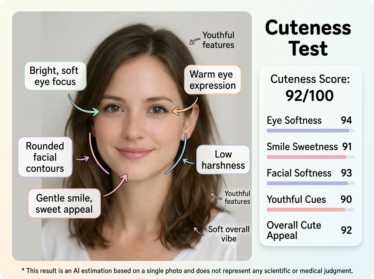 AI cuteness test result showing sweet expression and soft facial cues