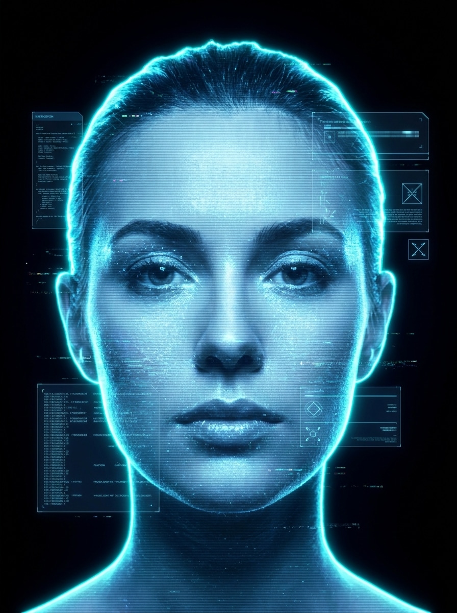 Cyber Blue Hologram Portrait