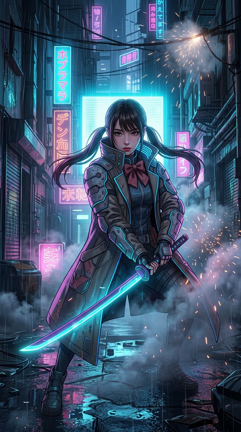 Futuristic samurai cyberpunk anime wallpaper prompt