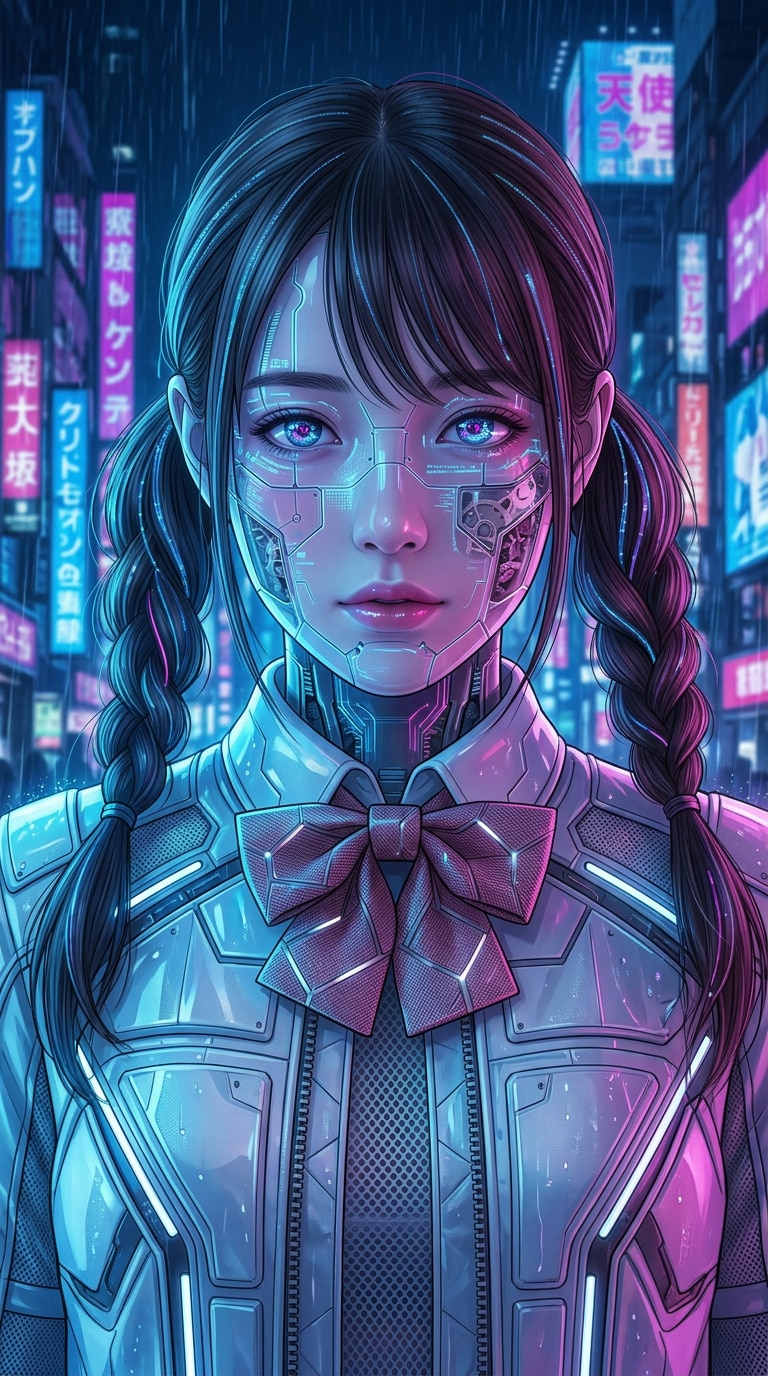 Cyberpunk android anime portrait prompt