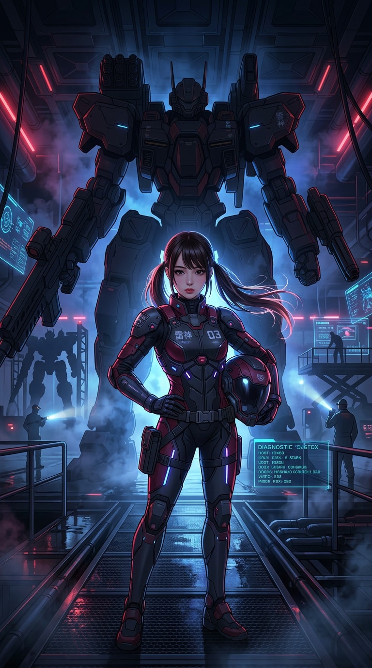 Mech pilot cyberpunk anime wallpaper prompt