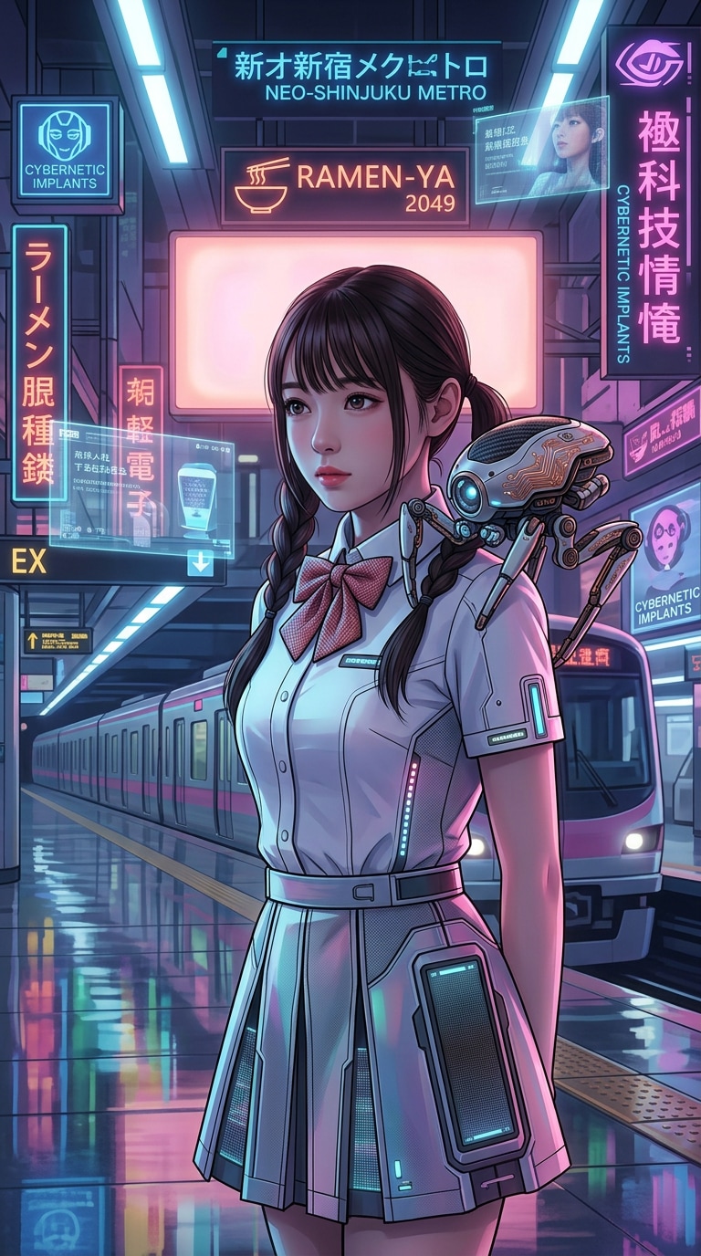 Robot companion cyberpunk anime prompt