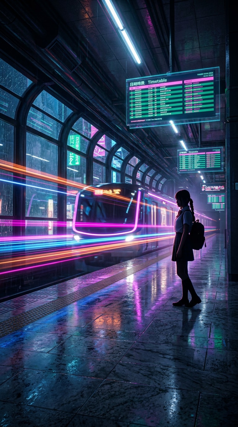 Cyberpunk subway anime wallpaper prompt