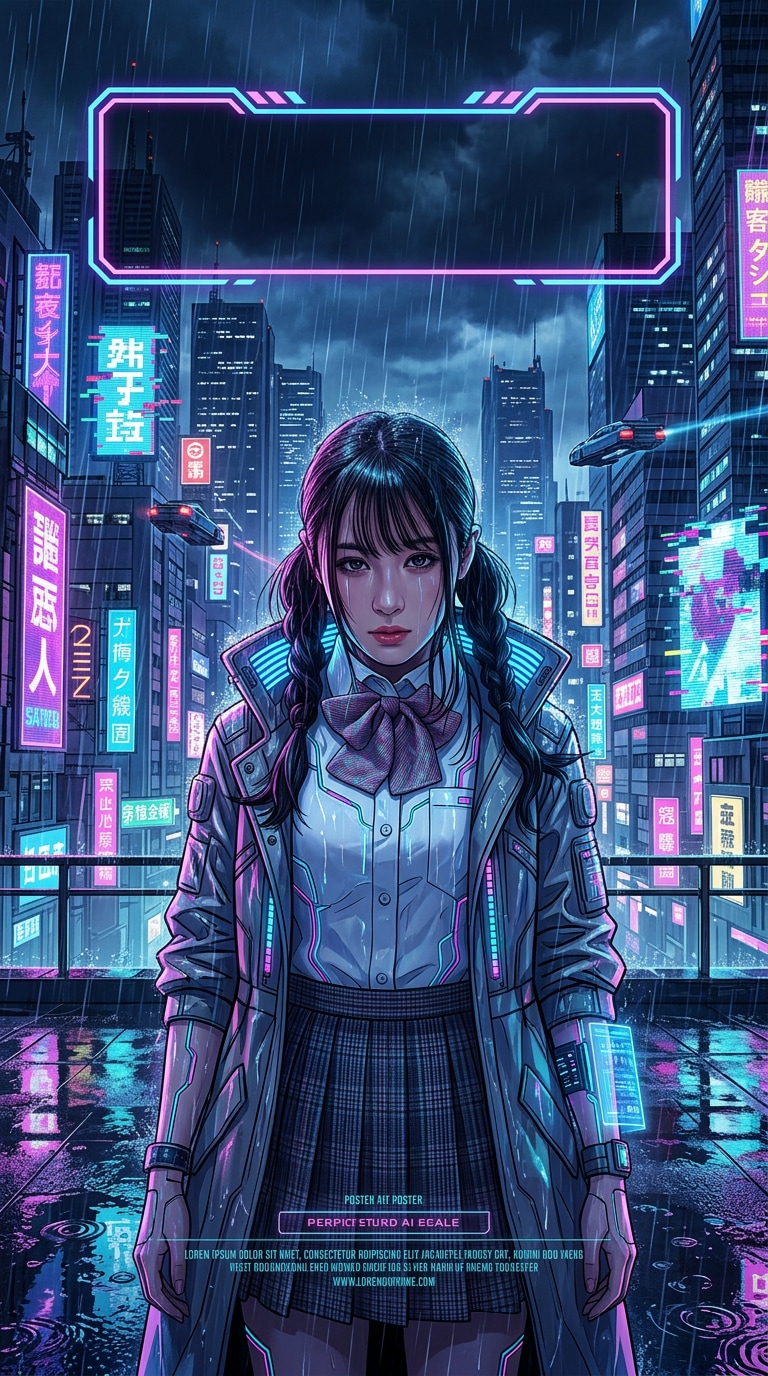 Cyberpunk anime cover art prompt