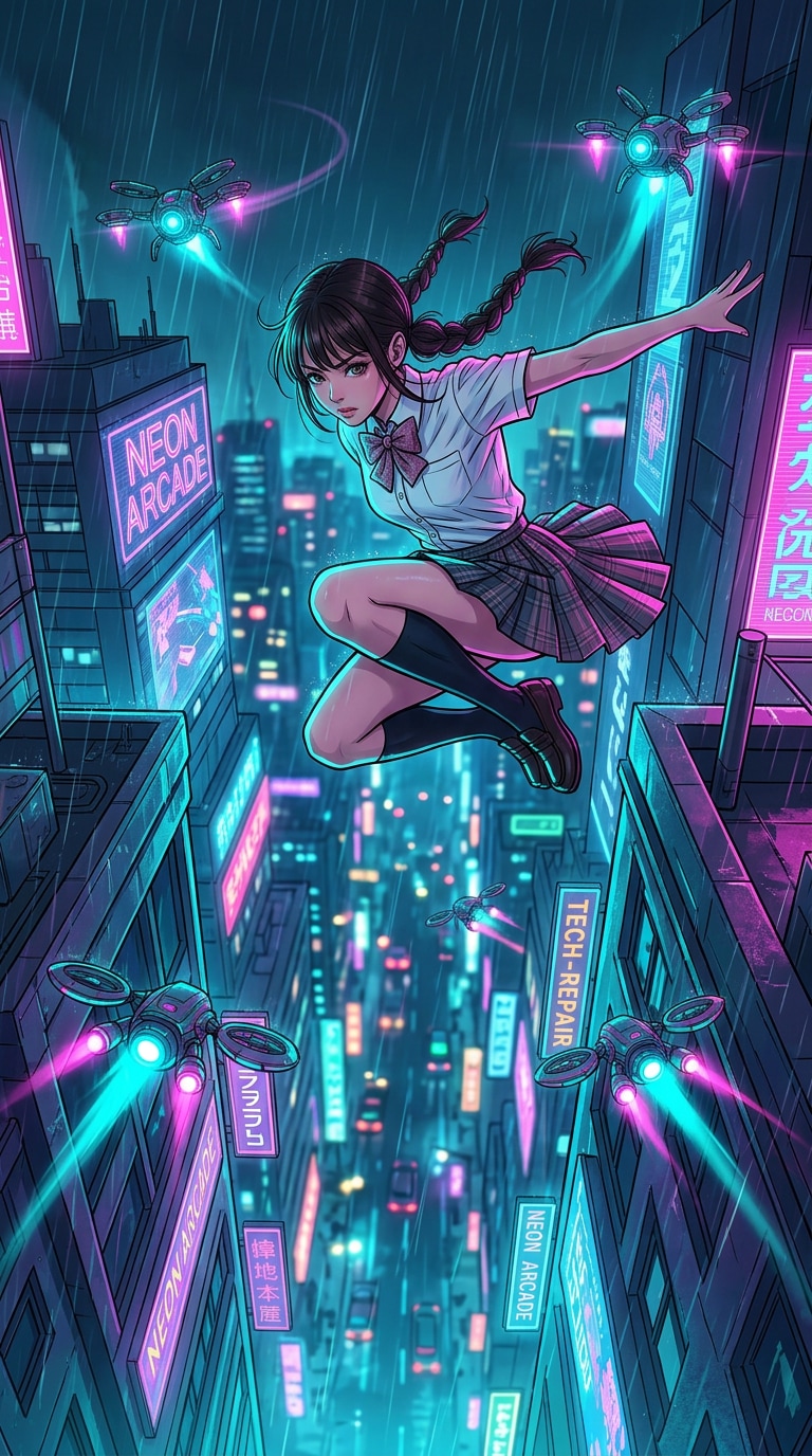 Cyberpunk anime phone wallpaper action prompt
