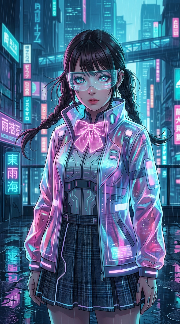 Cyberpunk anime girl wallpaper prompt