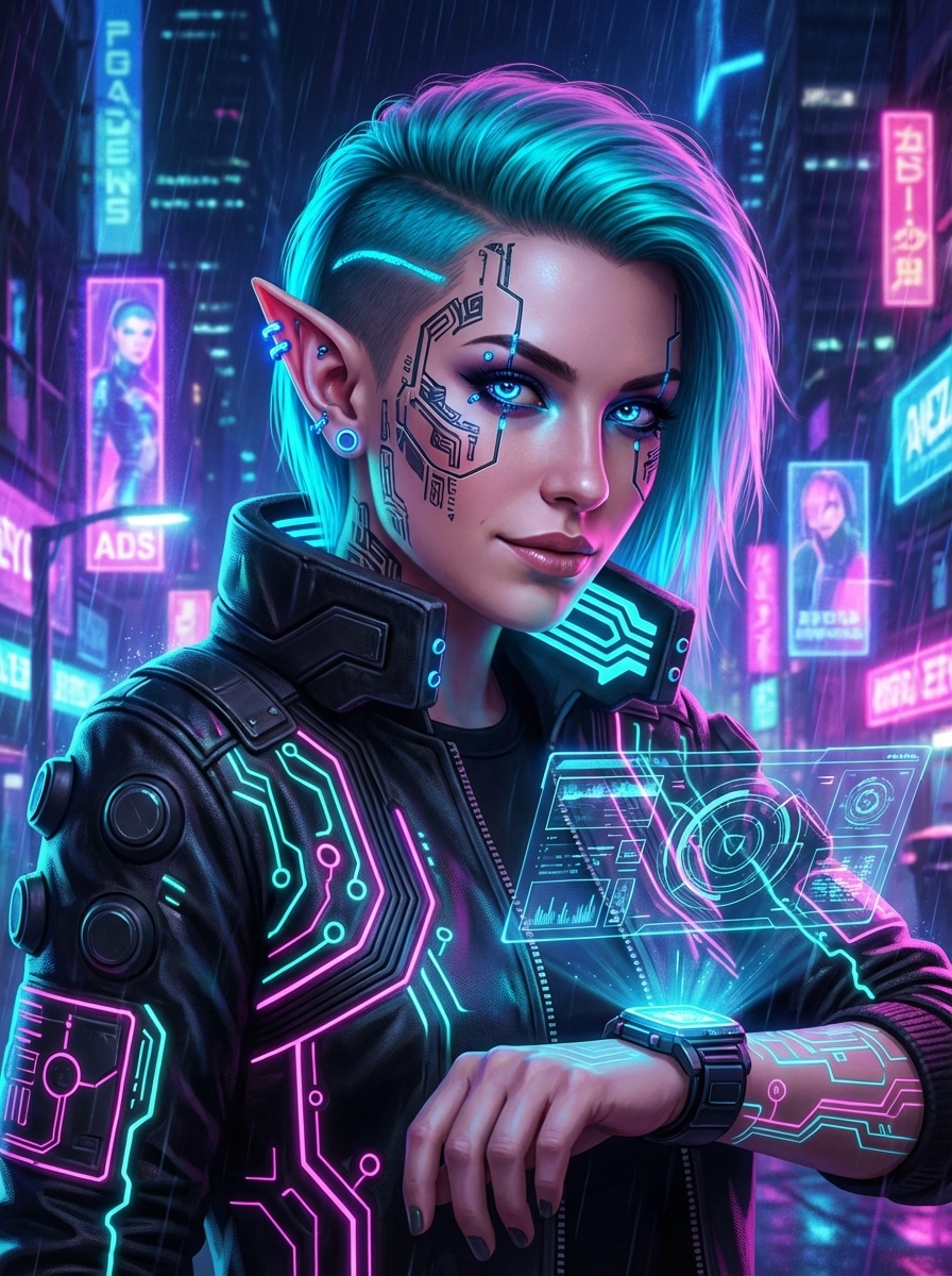 Cyberpunk Elf Netrunner