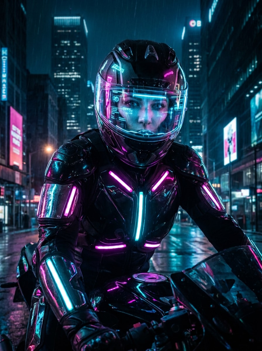 Cyberpunk Motorcycle Rider
