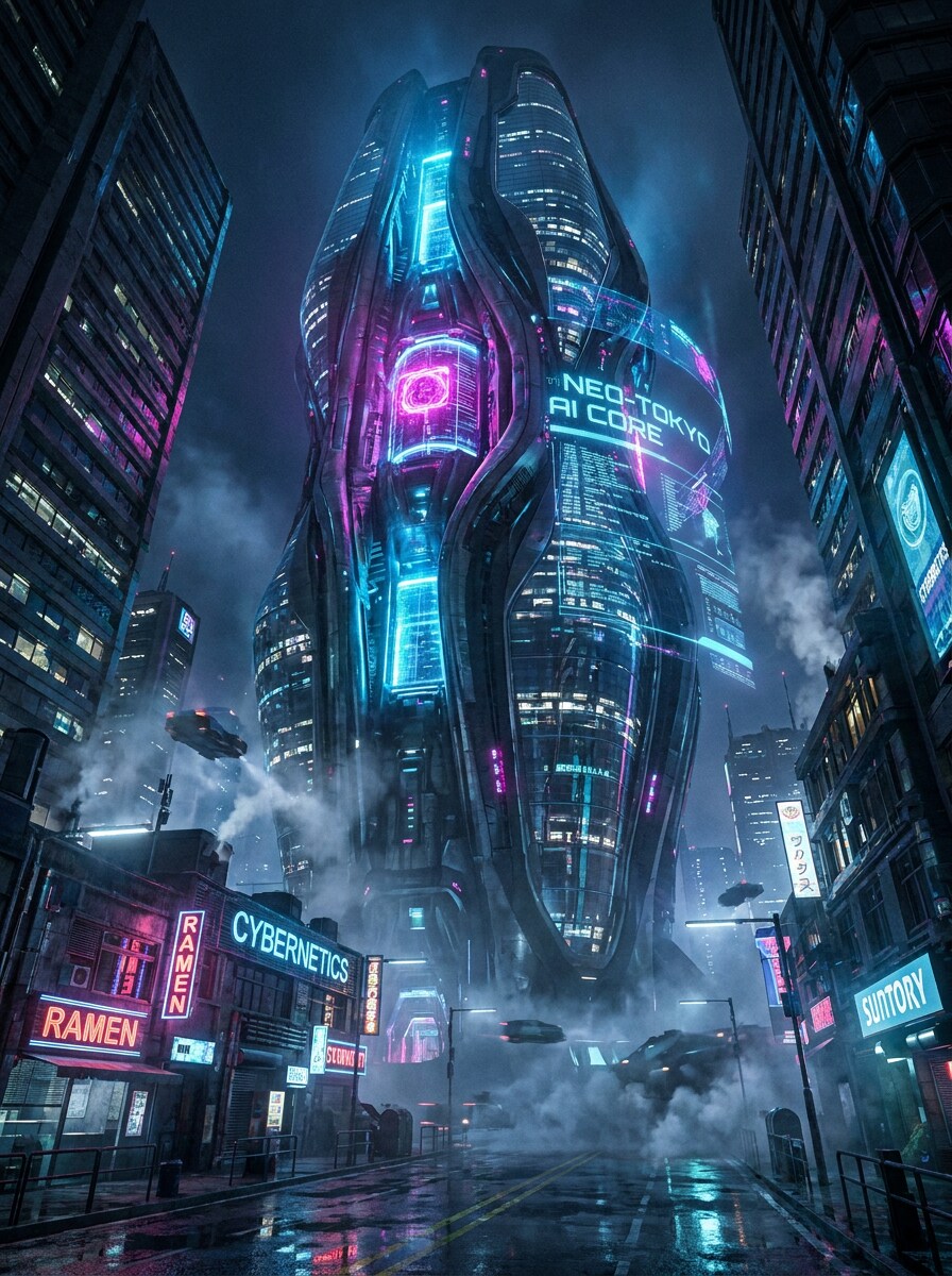 Cyberpunk Neon Tower
