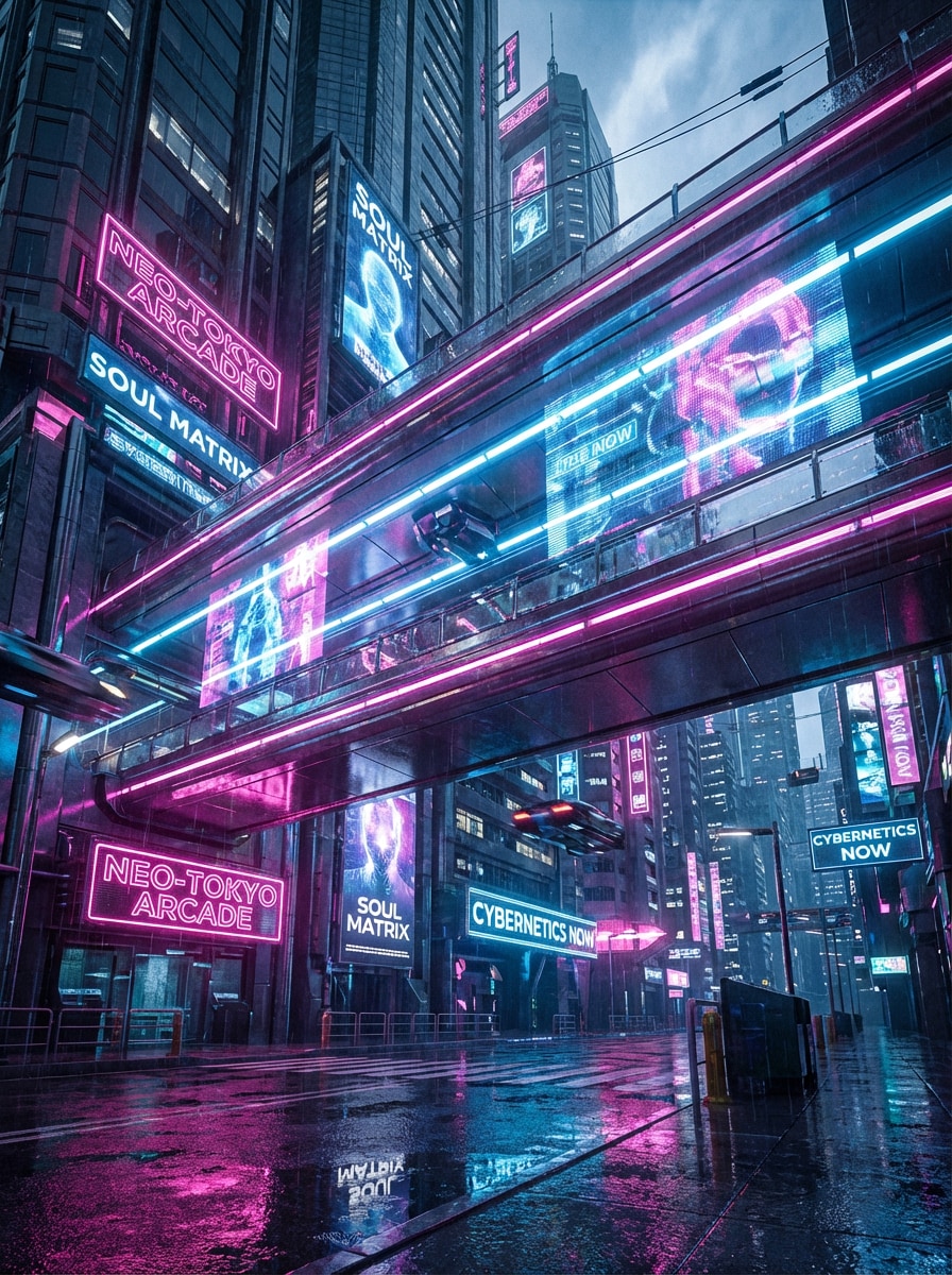 Cyberpunk Neon Bridge