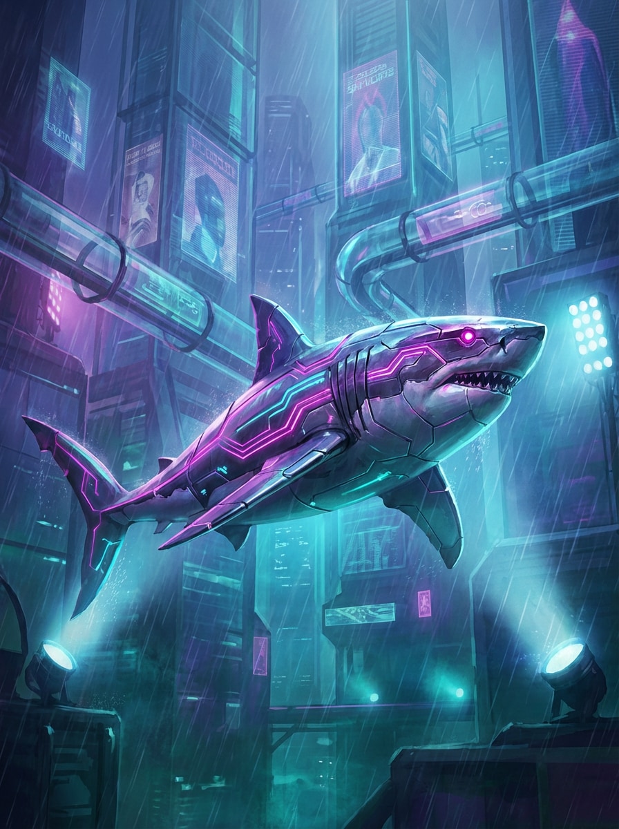 Cyberpunk Neon Shark