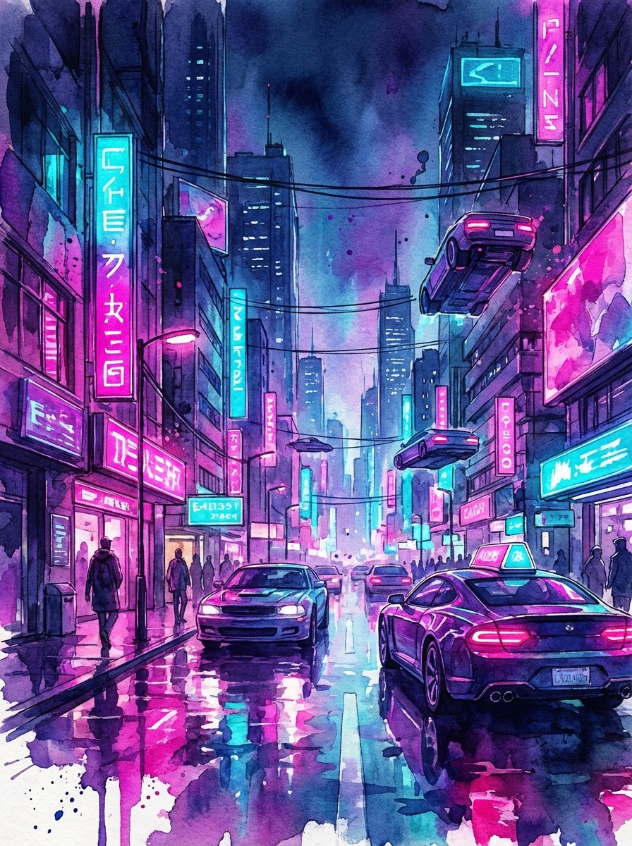 Cyberpunk + Watercolor