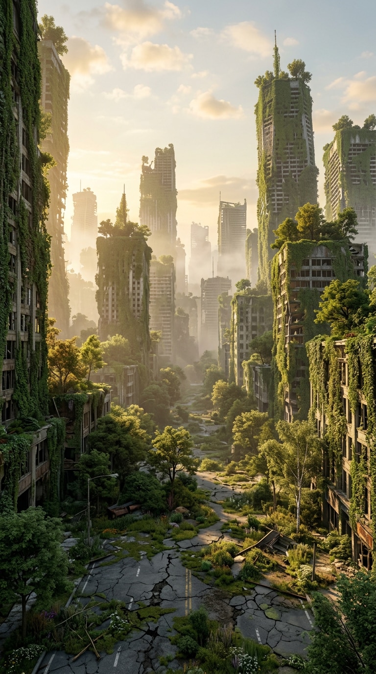 anime ruined city wallpaper prompt