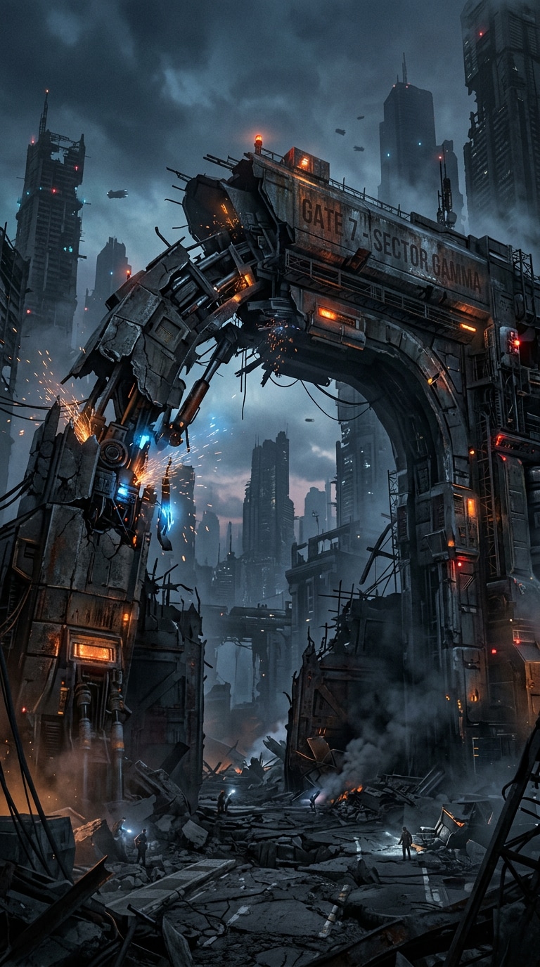 sci-fi ruined city AI prompt