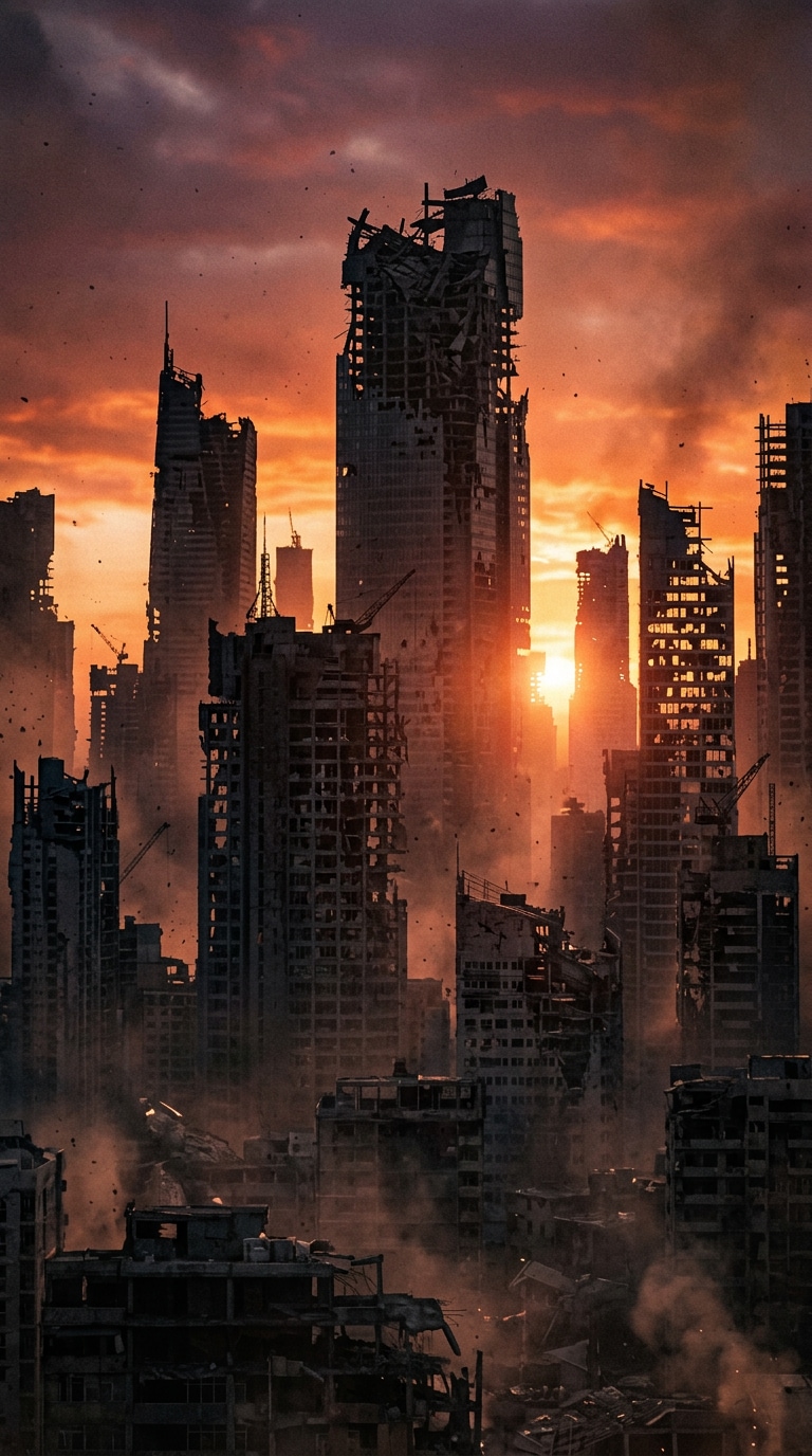 damaged city skyline AI prompt