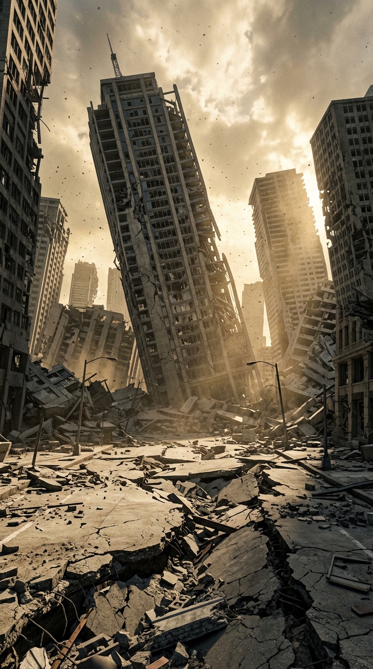 earthquake inspired ruined city concept prompt