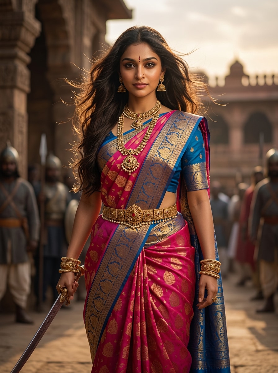 Devasena prompt for Gemini royal warrior queen portrait