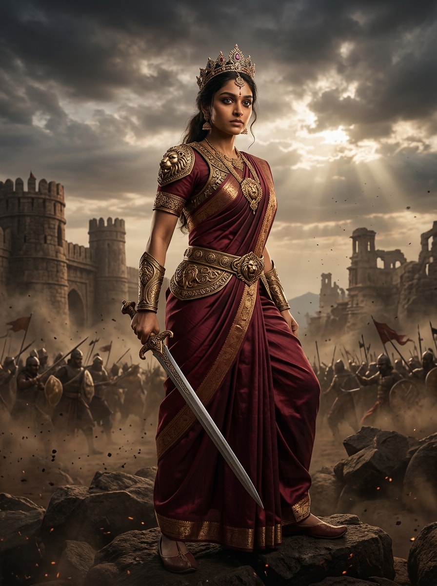 Battle Ready Queen Devasena prompt for Gemini