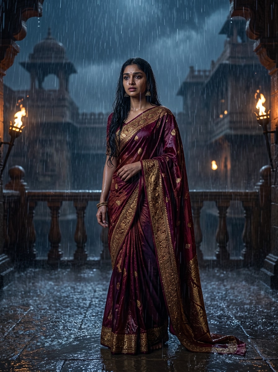 Rainy Kingdom Scene Devasena prompt for Gemini
