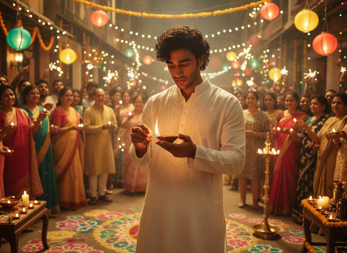 Elegant Kurta Portrait on Festive Terrace