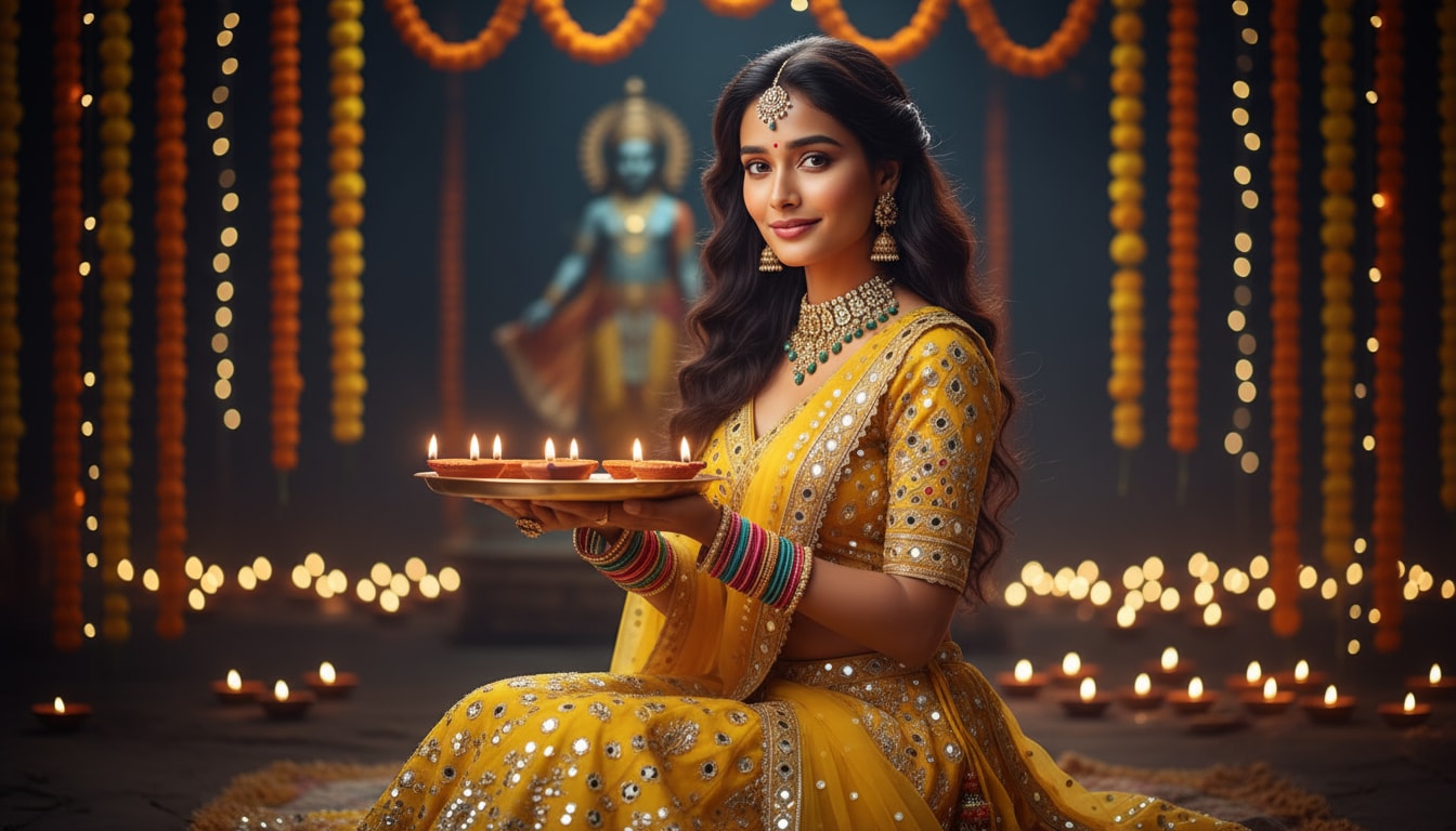 Devotional Diwali Portrait with Diyas
