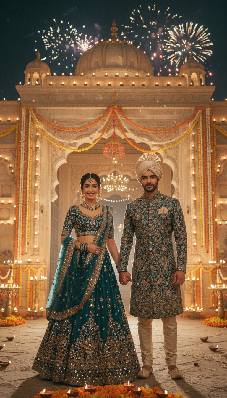 Couple in Palace Bollywood Vibe