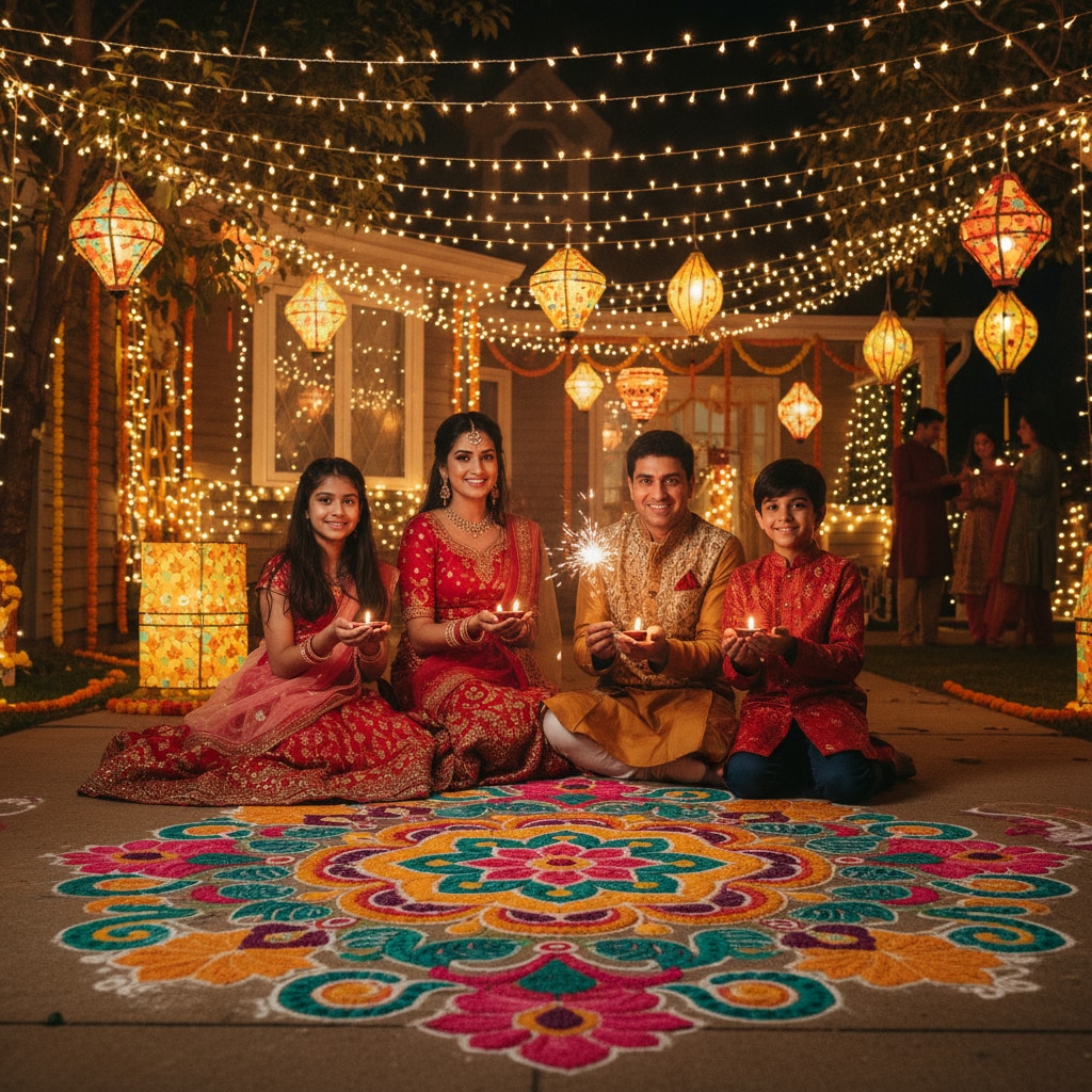Family Gathering Around Rangoli