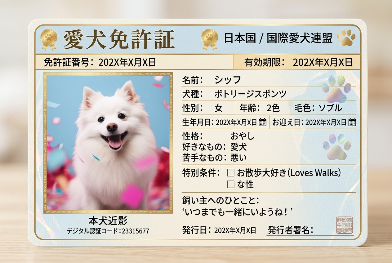 記念日入り愛犬免許証カード