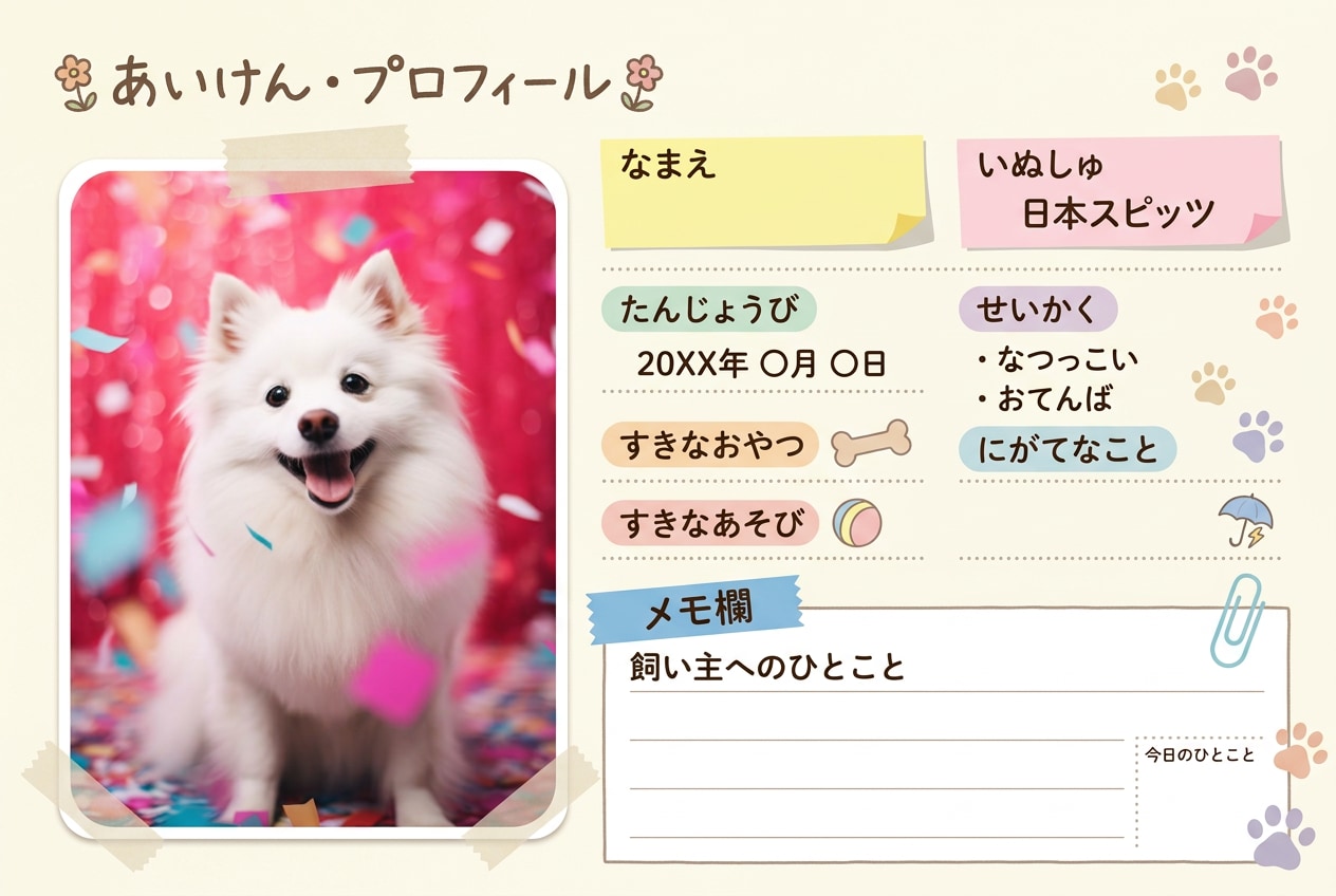 手帳風の愛犬プロフィールカード