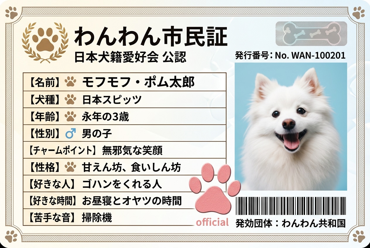 かわいい犬の身分証風カード