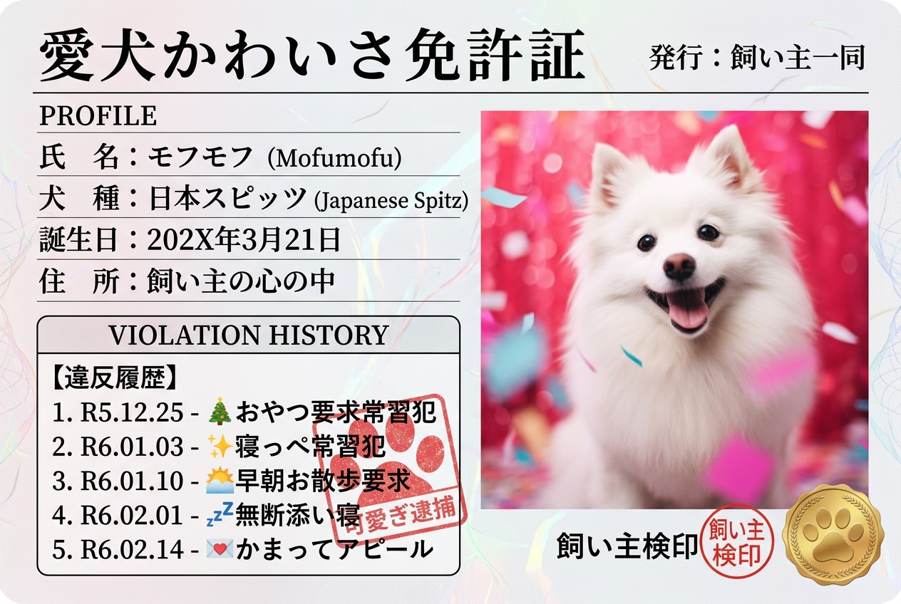 違反履歴つき犬の免許証風カード