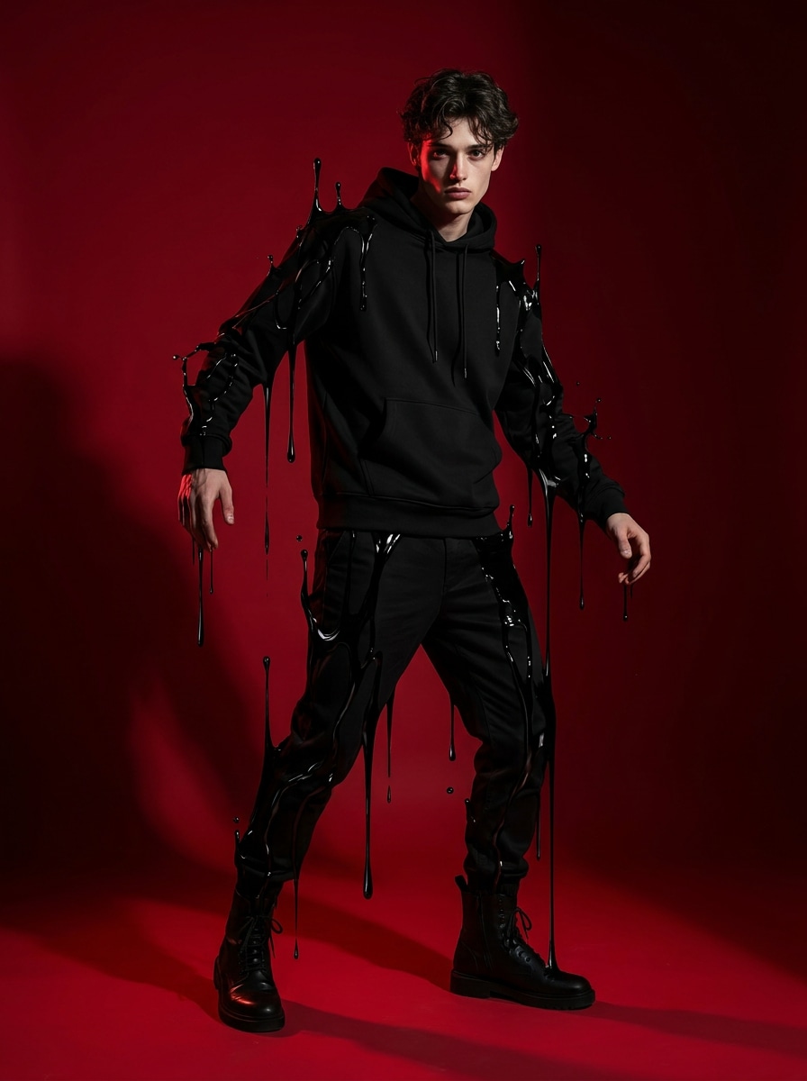 Dark Fashion Smear Effect dripping effect AI photo editing prompt