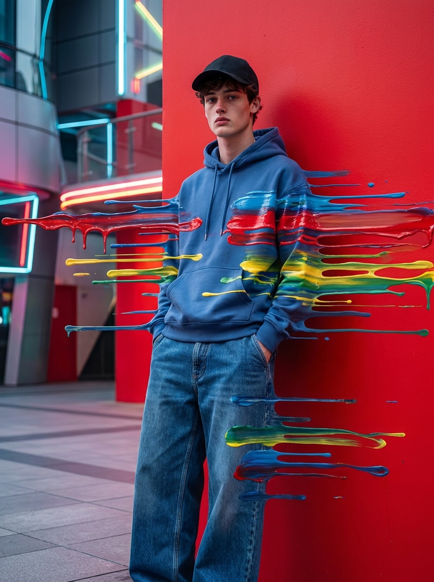 Blue Streetwear Melt Effect dripping effect AI photo editing prompt