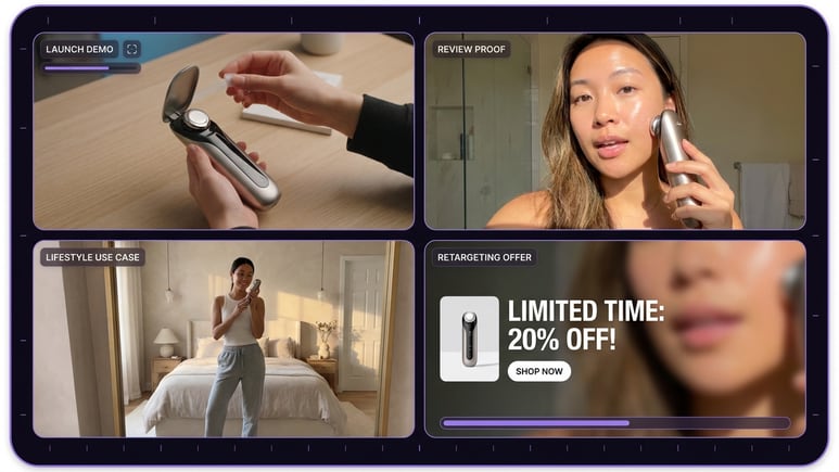 Multiple ecommerce short video ad styles for product creative testing