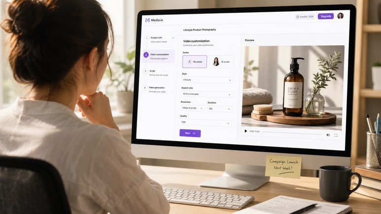 Editable Lifestyle Product Photography video workflow for avatar, style, ratio, duration, and quality settings