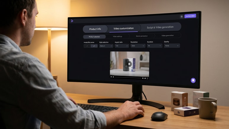 Editable Shopify ad video wizard for avatar, style, and video settings