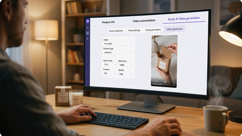 Editable unboxing ad video wizard for avatar, style, and video settings