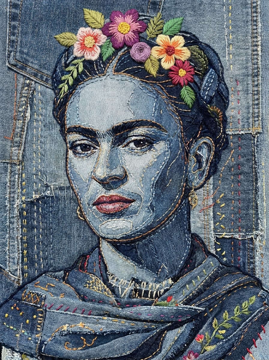 Embroidered Denim Portrait
