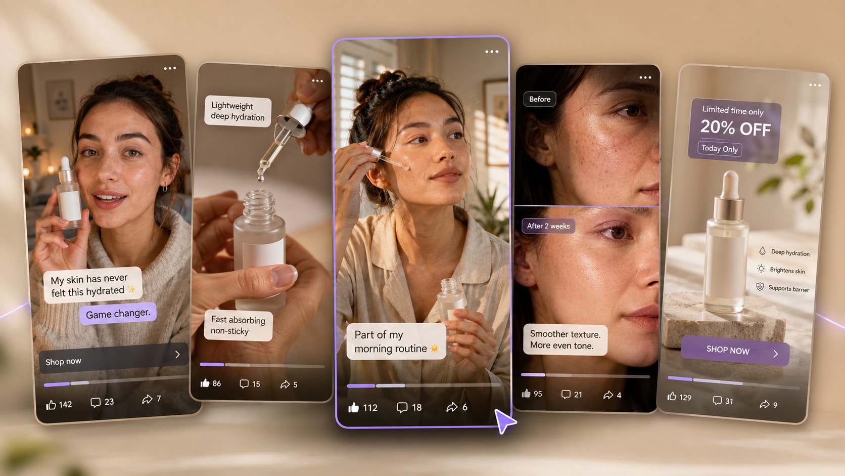 Multiple Facebook short video ad styles for ecommerce product creative testing