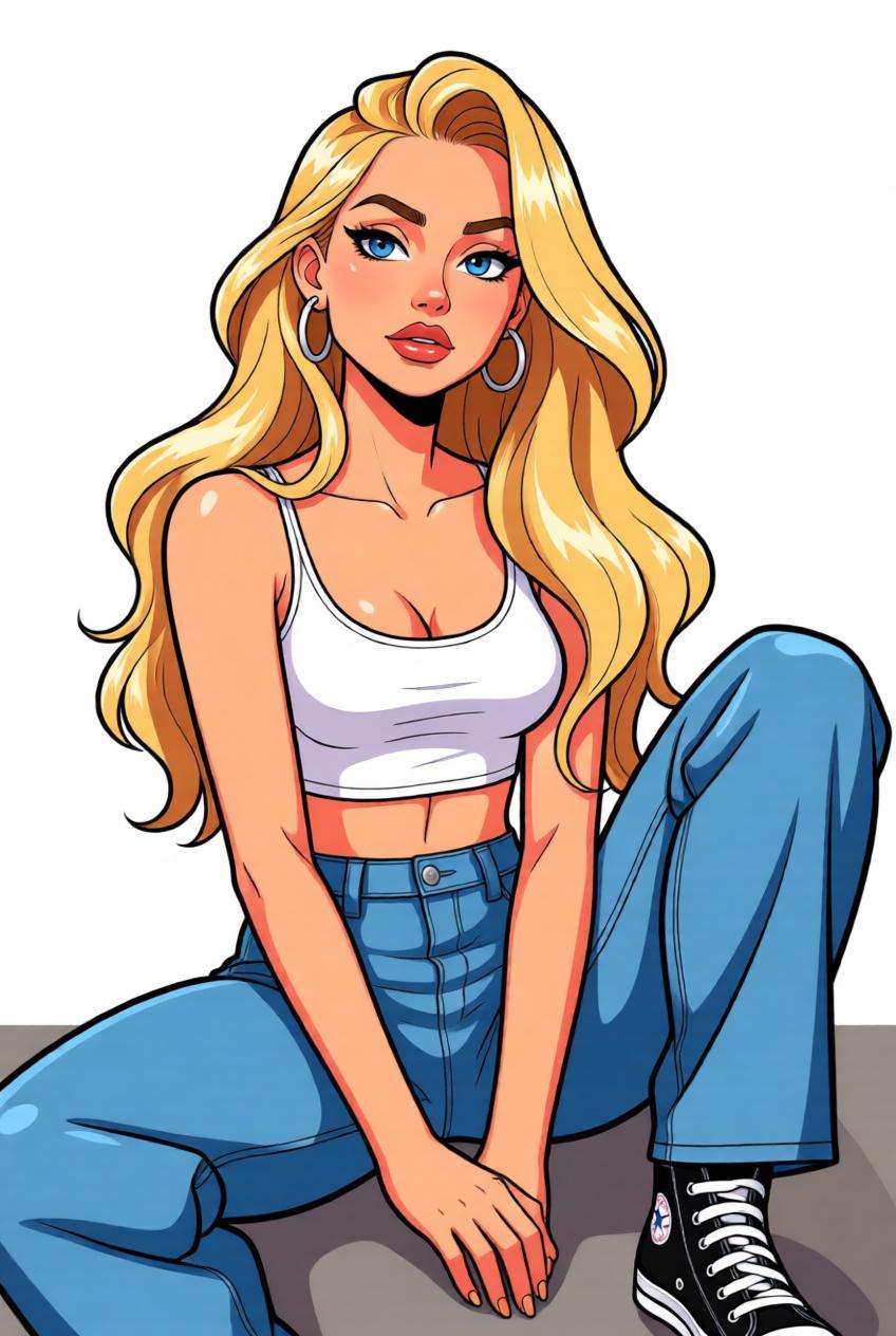 Anime-inspired female cartoon character after AI restyling